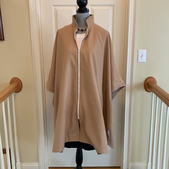 Tan Danezon wool cape with white zipper NWT size L - Picture 6 of 9